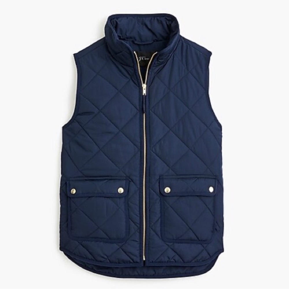 J.Crew Women's Quilted Puffer Vest with Snap Pockets size M Navy Blue